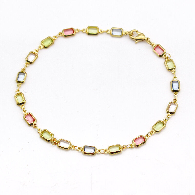 RMZ GOLD NYC 18K Gold-Filled High-Polish Multi-Color Crystal Baguette Anklet