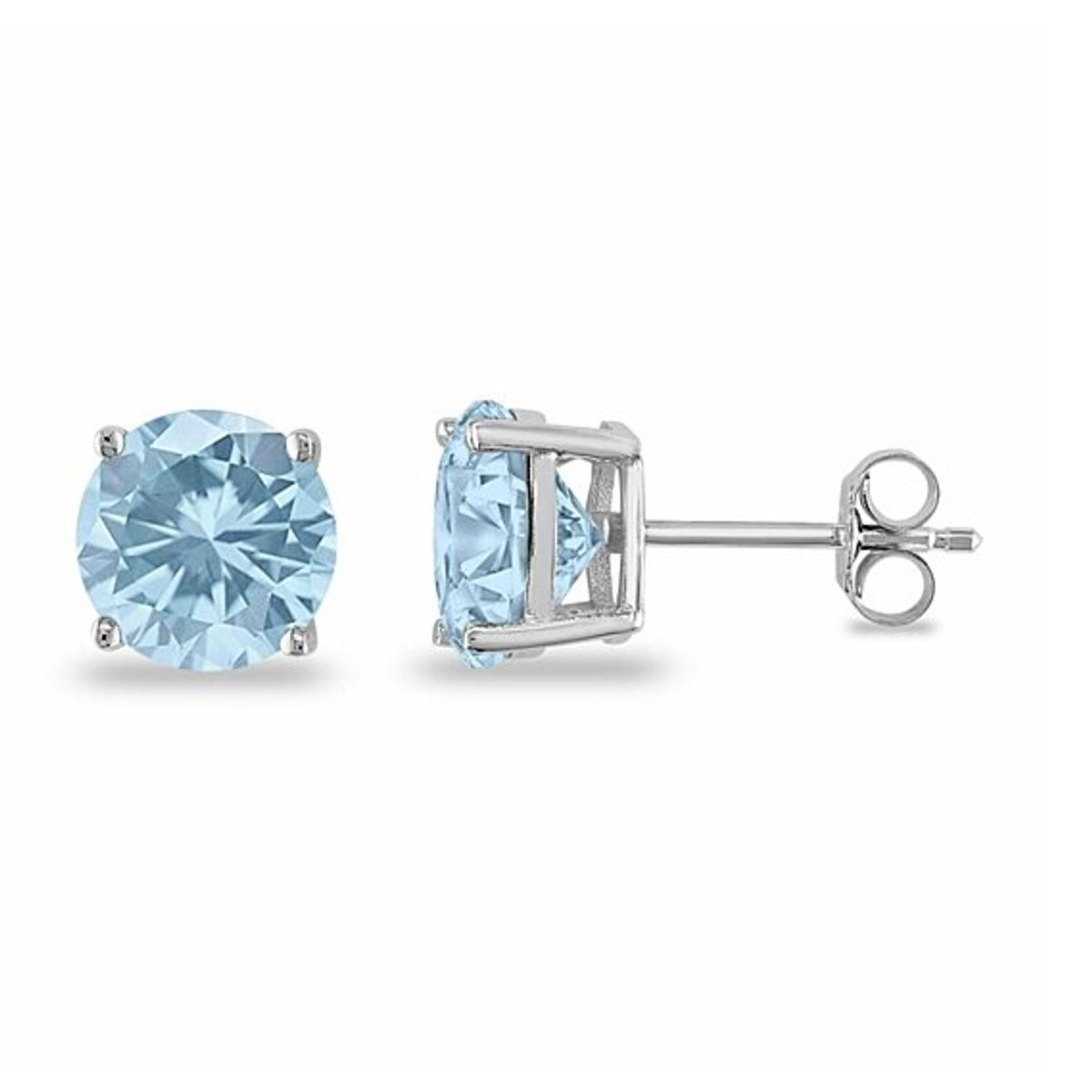 RMZ GOLD NYC 925 Sterling Silver Round Aquamarine Stud Earrings