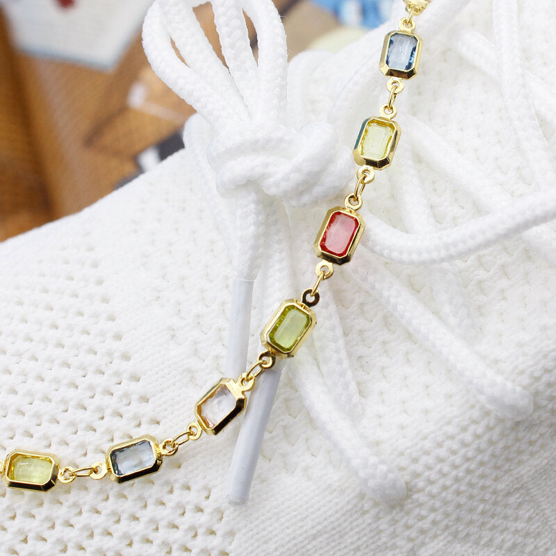 RMZ GOLD NYC 18K Gold-Filled High-Polish Multi-Color Crystal Baguette Anklet