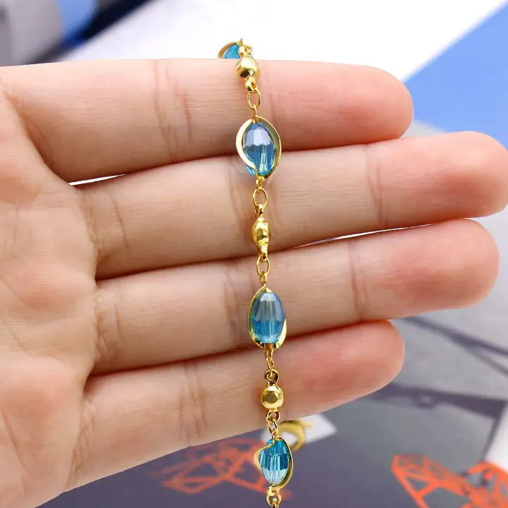 18K GOLD FILLED HIGH POLISH FINSH ANKLET HIGH POLISH FINISH MULTI COLOR BALL CRYSTAL ANKLE BRACELET