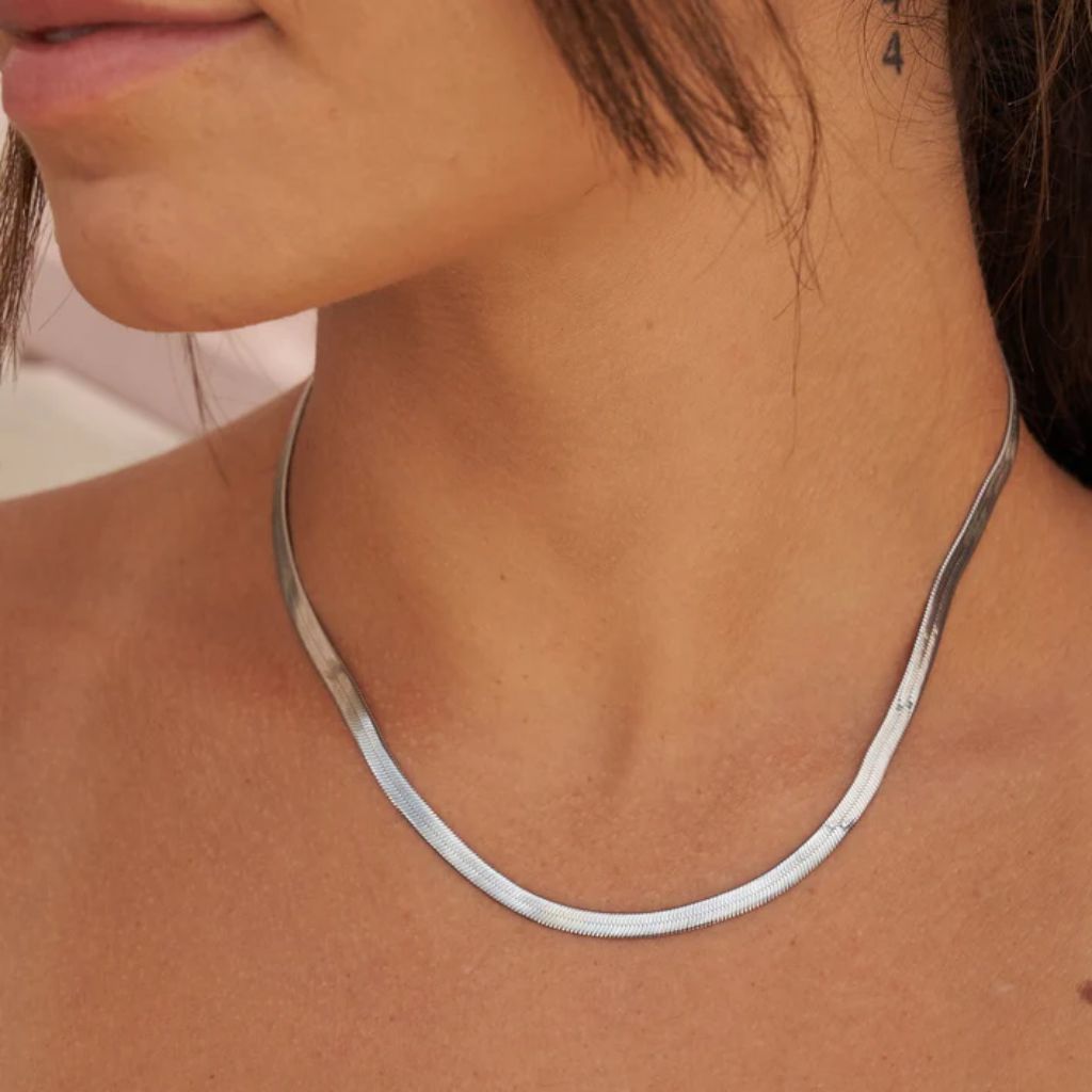 RMZ GOLD NYC Italian Silver Plated Herringbone 5mm Chain Necklace 20''