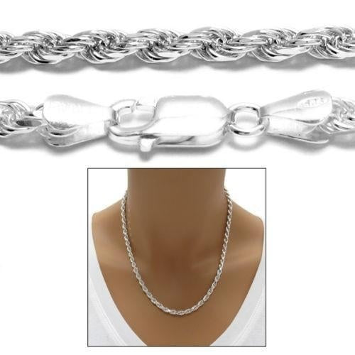 RMZ GOLD NYC Italian 925 Silver High Polish Finish Rope Chain