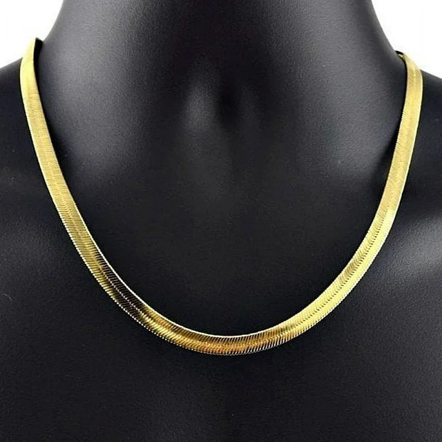 14k Yellow Gold 5mm Flat Herringbone Chain Necklace for Men or Women, 20" - 24"