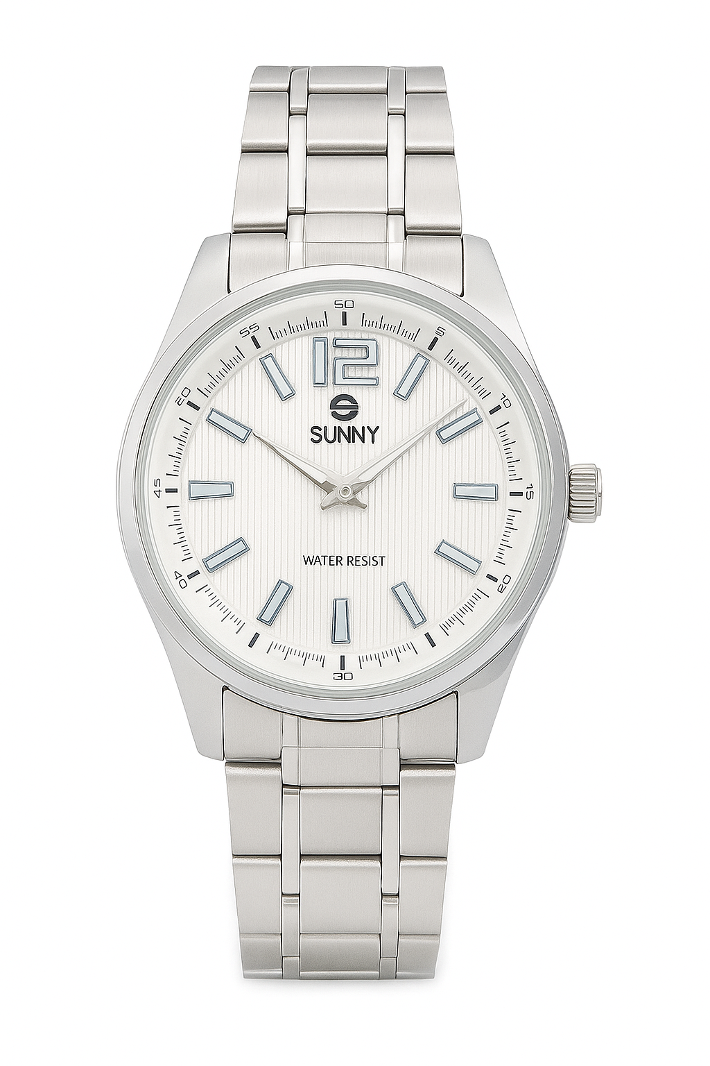 Sunny Silver Stainless Steel Watch – Minimalist White Dial Men’s Quartz Timepiece