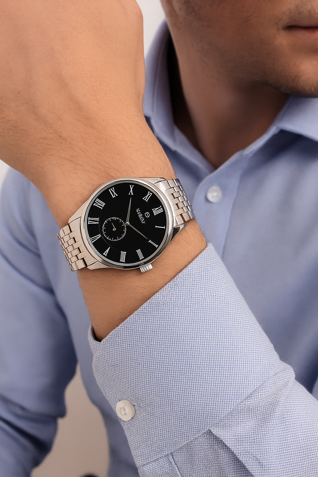 Sunny Roman Black Dial Stainless Steel Watch – Classic Quartz Men’s Timepiece