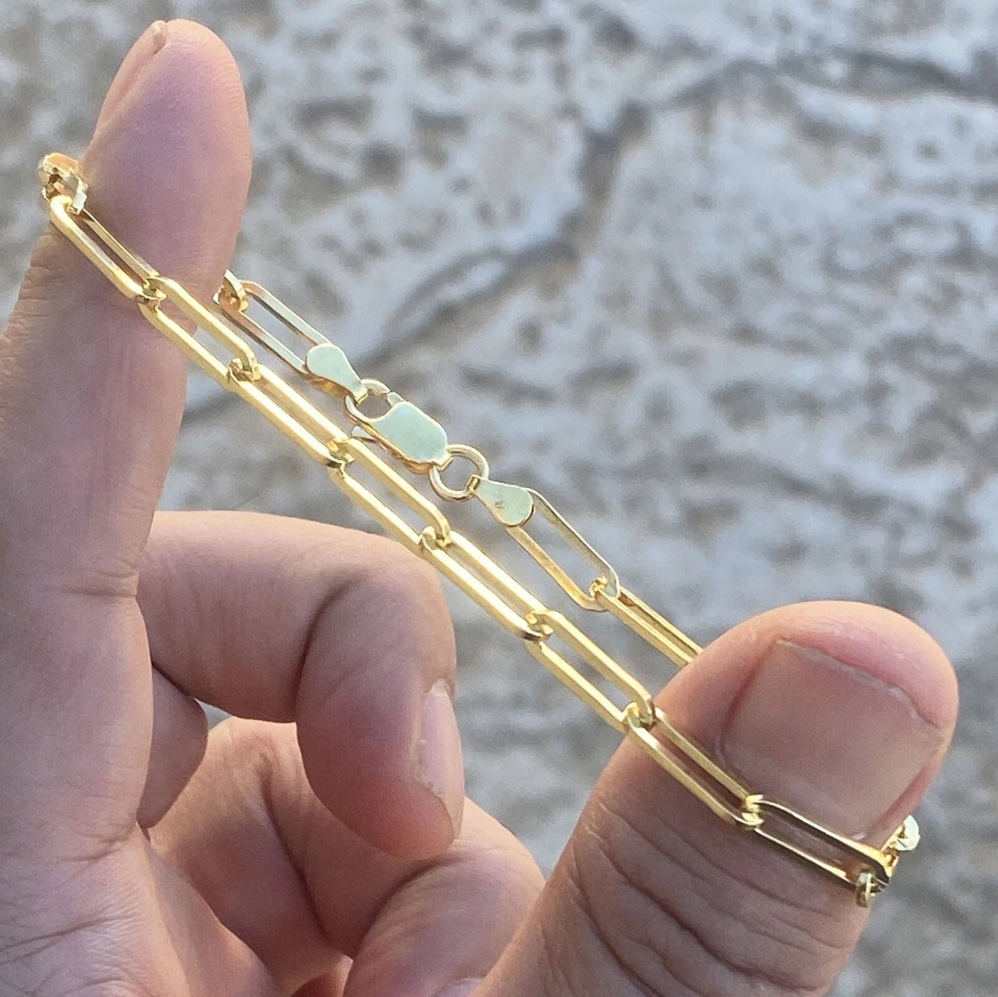 14k Gold Plated over 925 Silver Paperclip Paper Clip Bracelet 7'' 4MM