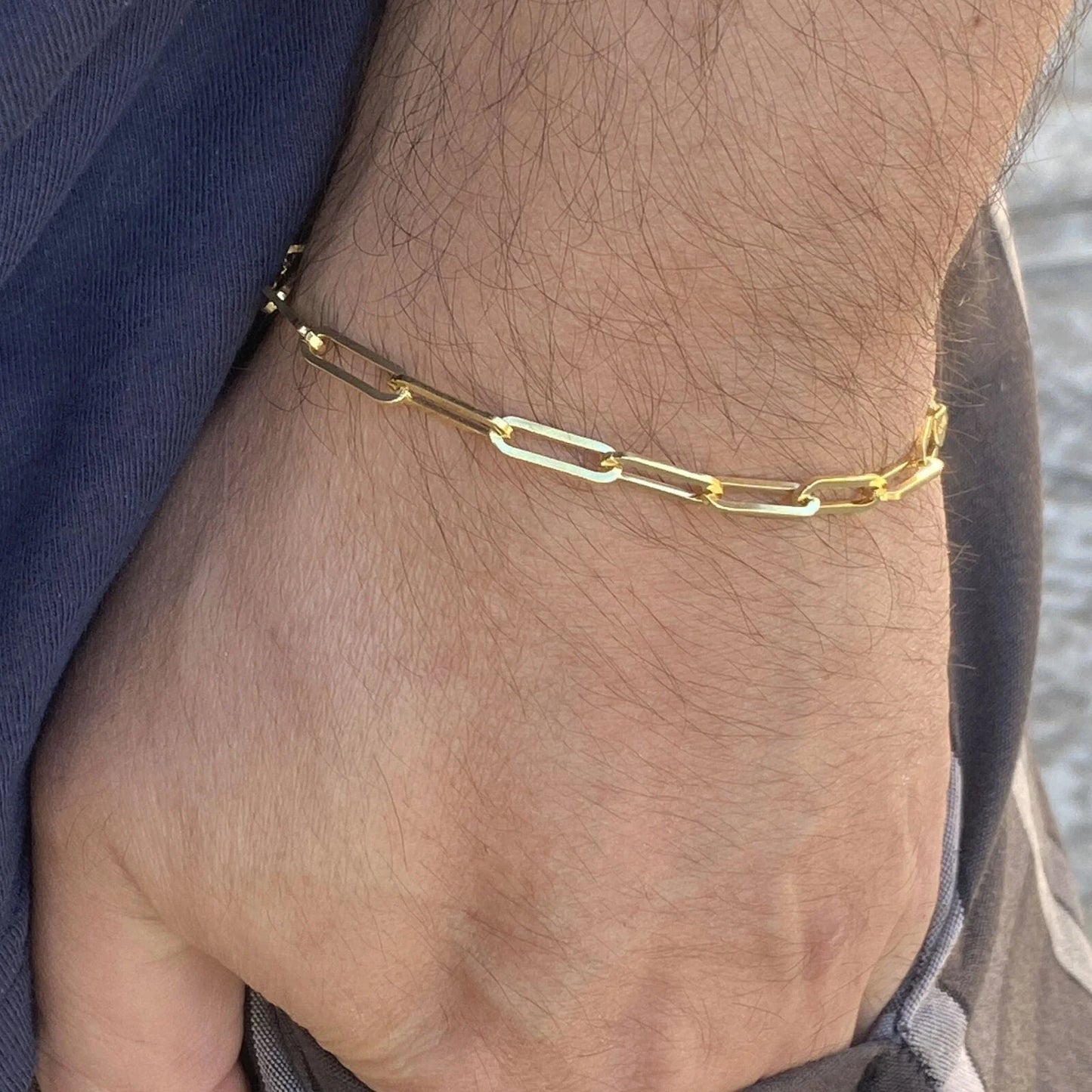 14k Gold Plated over 925 Silver Paperclip Paper Clip Bracelet 7'' 4MM