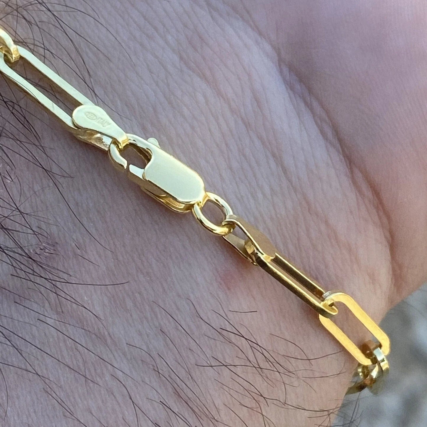 14k Gold Plated over 925 Silver Paperclip Paper Clip Bracelet 7'' 4MM