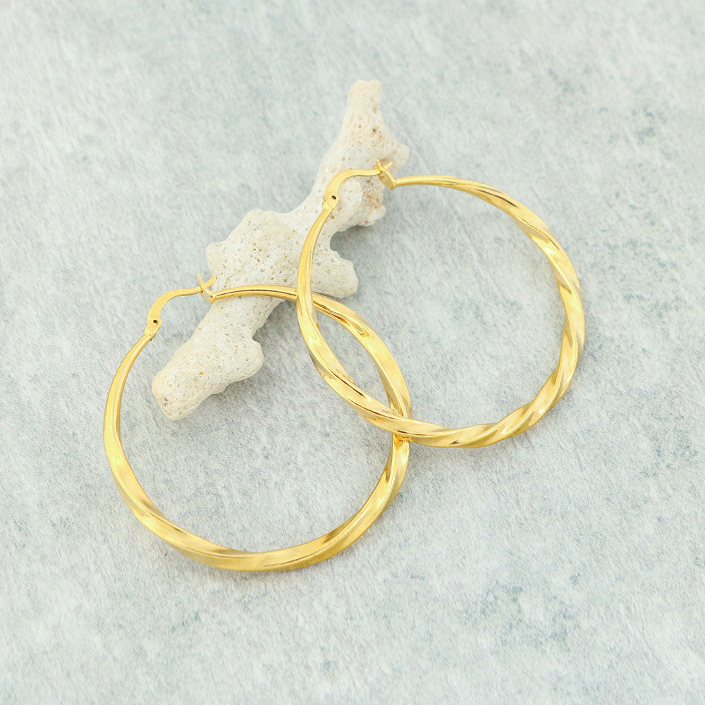 14K Gold Large Twist Hoop Earrings 60mm