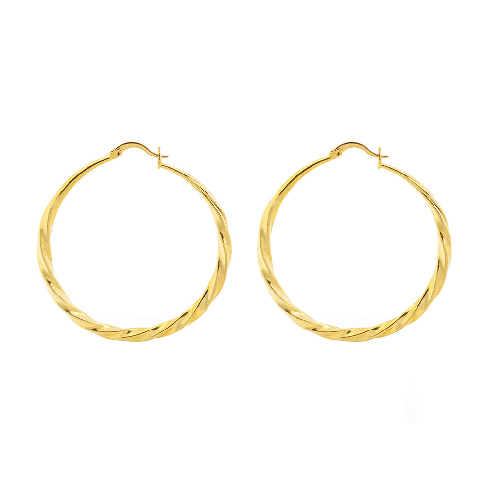 14K Gold Large Twist Hoop Earrings 60mm