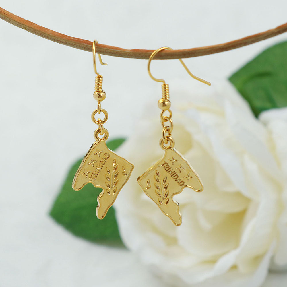14k Yellow Gold Trindade Map Hanging earring