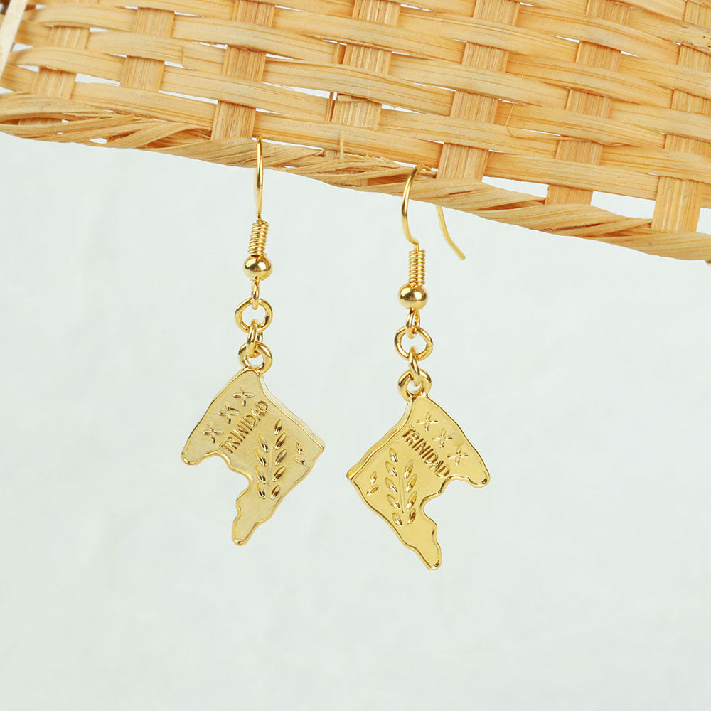 14k Yellow Gold Trindade Map Hanging earring