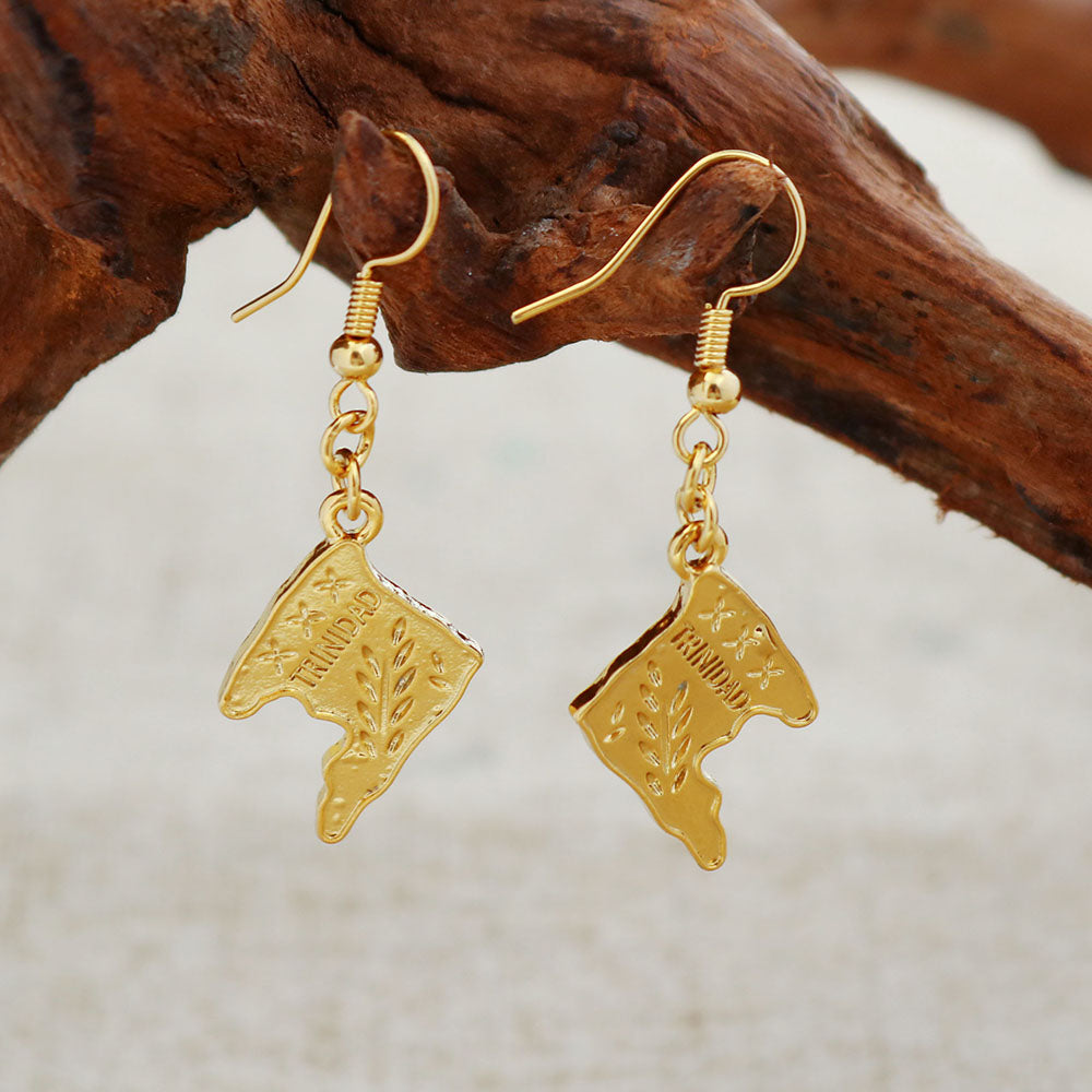 14k Yellow Gold Trindade Map Hanging earring