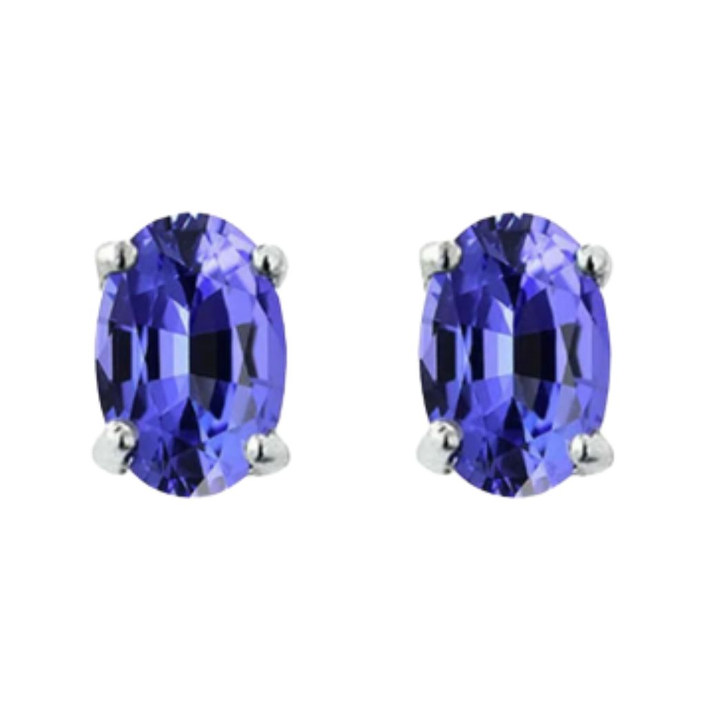 RMZ GOLD NYC 925 Sterling Silver 2 ct. Glass Tanzanite Round Stud Earrings