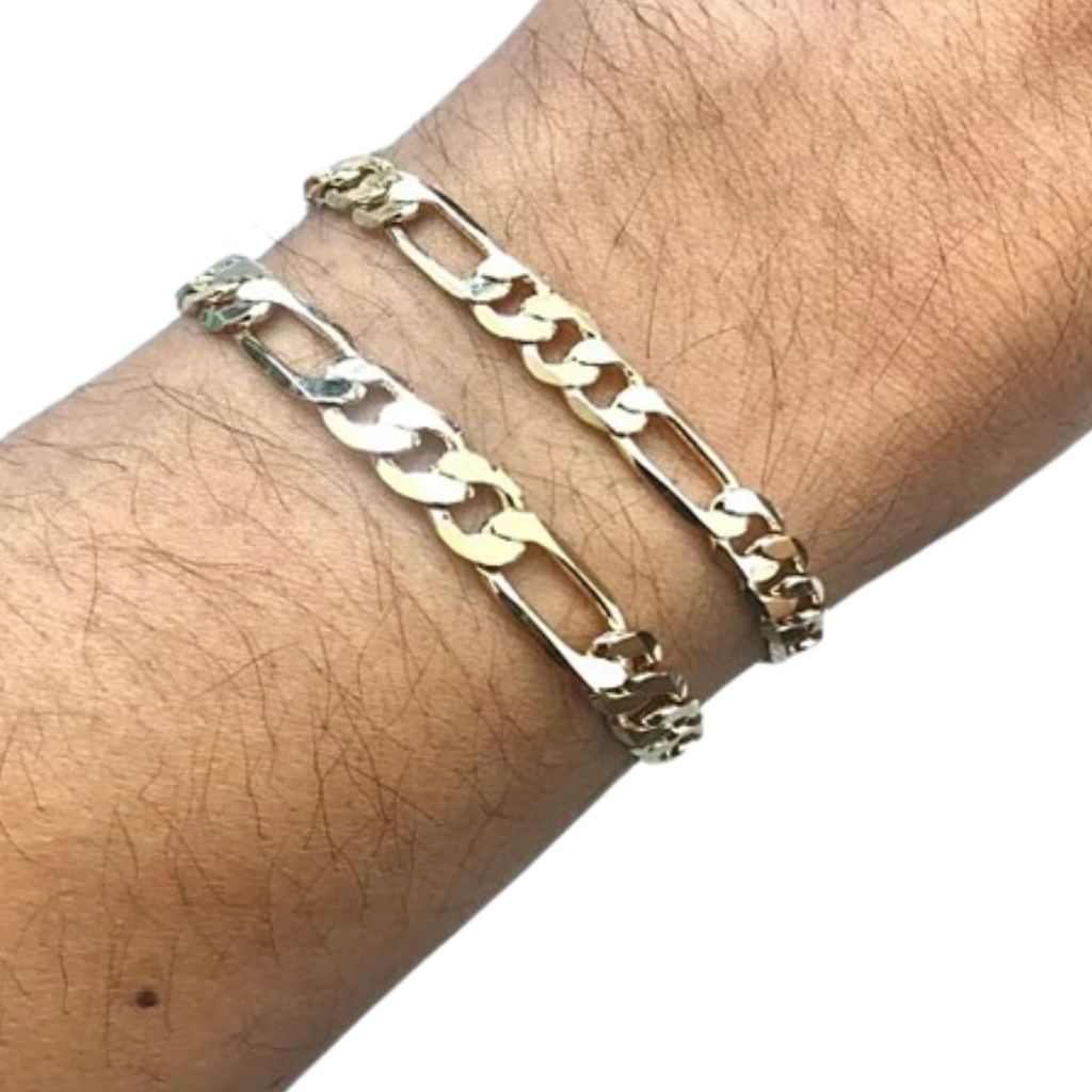 RMZ GOLD NYC Unisex 14K Gold-Plated High Polish Figaro Bracelet