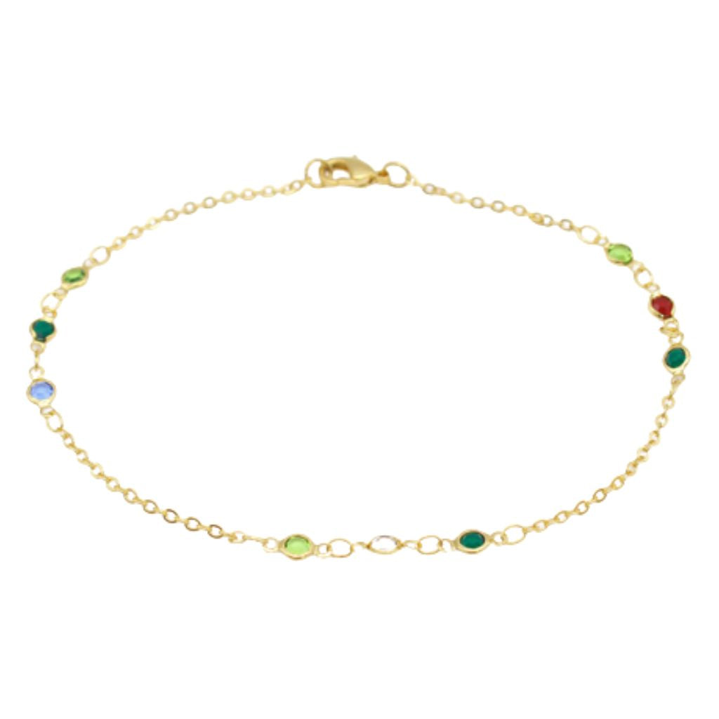 18K-Gold-Filled Dainty Multicolor Crystal Anklet