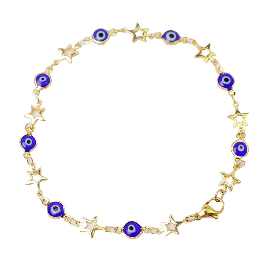 RMZ GOLD NYC 18K Star Blue Evil Eye Crystal Anklet