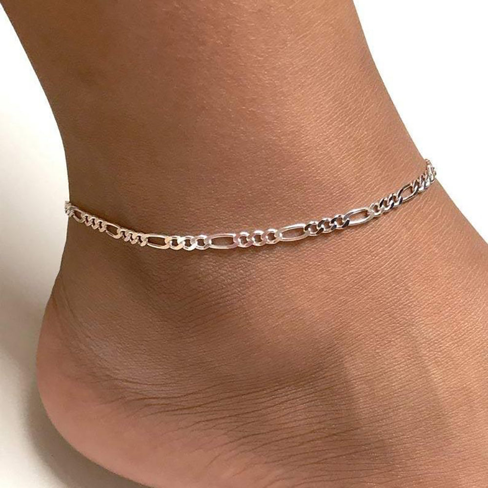 RMZ GOLD NYC Silver Plated Figaro Anklet