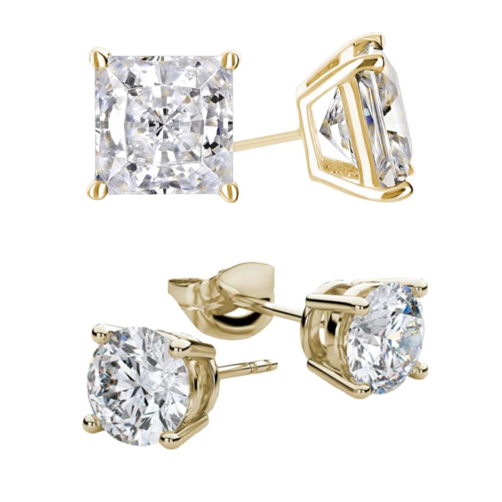 RMZ GOLD NYC 18K Gold-Plated Round- and Princess-Cut Stud Earring Set (2-Pair)
