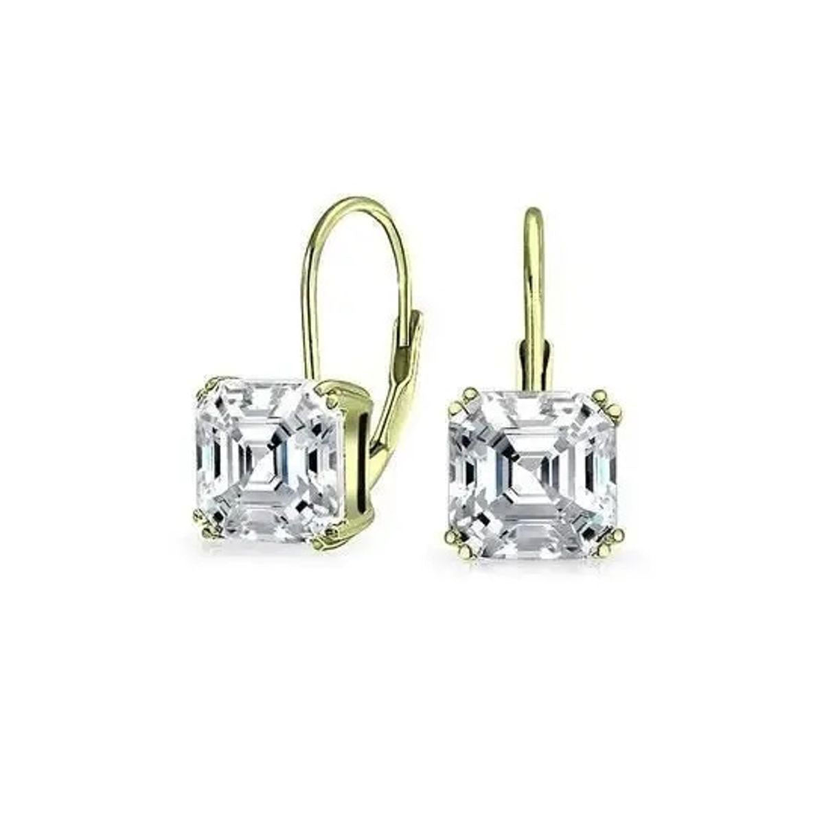 RMZ GOLD NYC 1.5 Carat CZ White Topaz Asscher-Cut Leverback Earrings