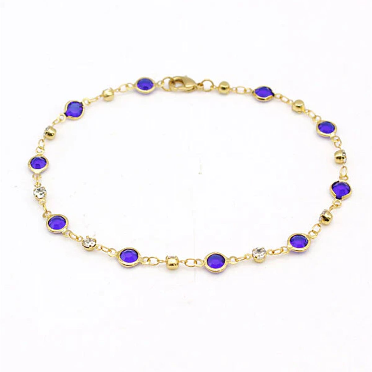 RMZ GOLD NYC 10-Inch 18K-Gold-Filled Blue Crystal Anklet