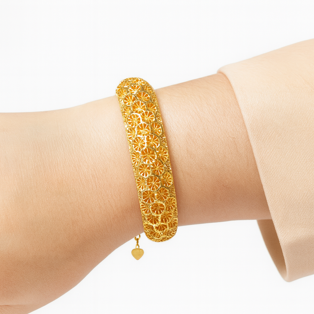 Gold Floral Filigree Bangle Bracelet