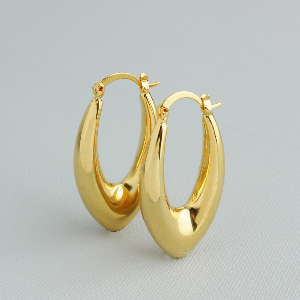 Cute 14k Gold Puffy Oval Hoop Earrings