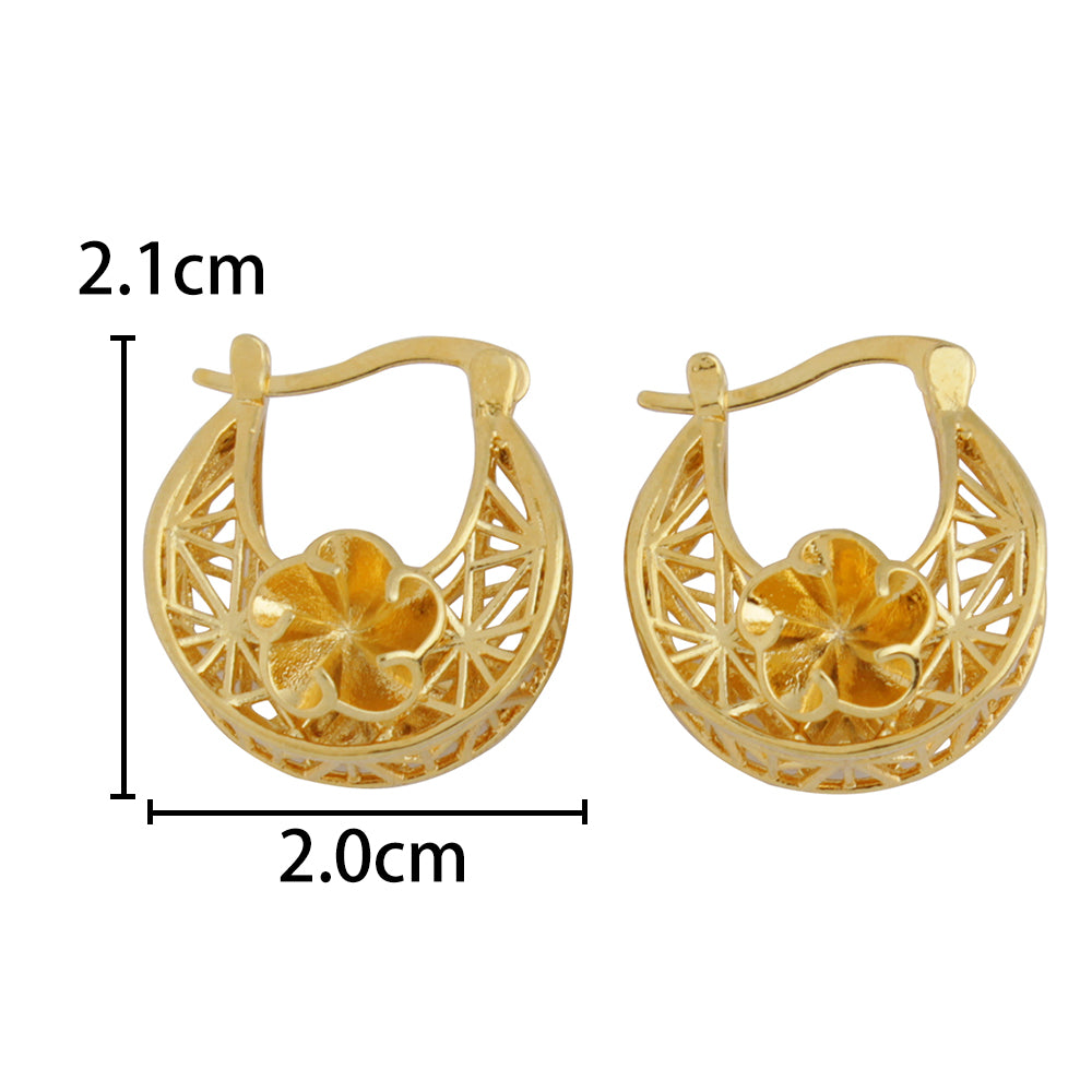 14k Gold Flower Basket Hoop Earrings