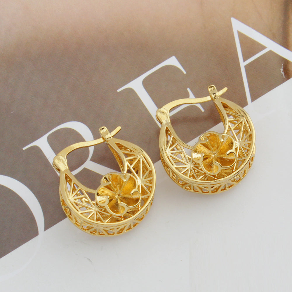 14k Gold Flower Basket Hoop Earrings