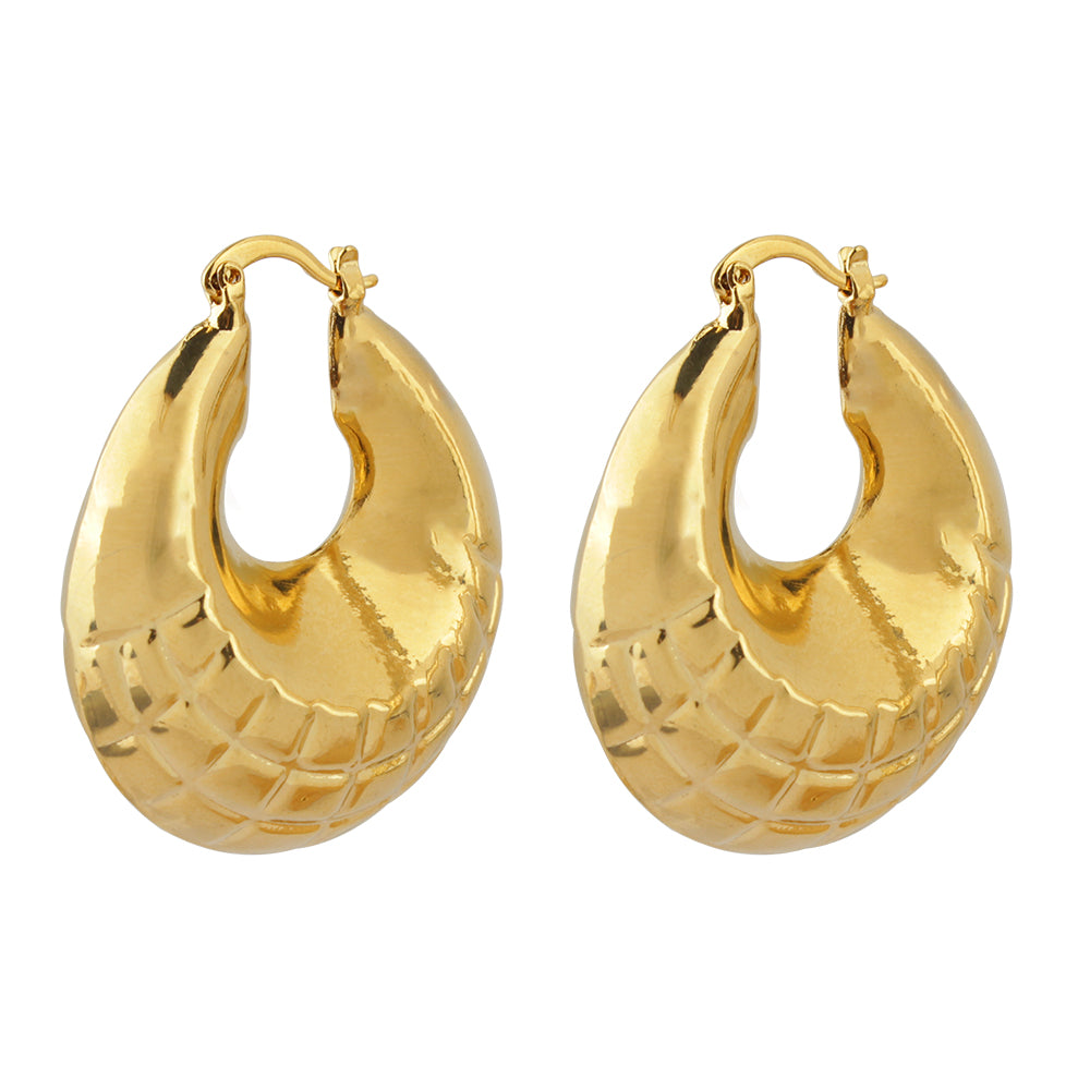 14K Gold Graduated Bamboo Hoop Earring