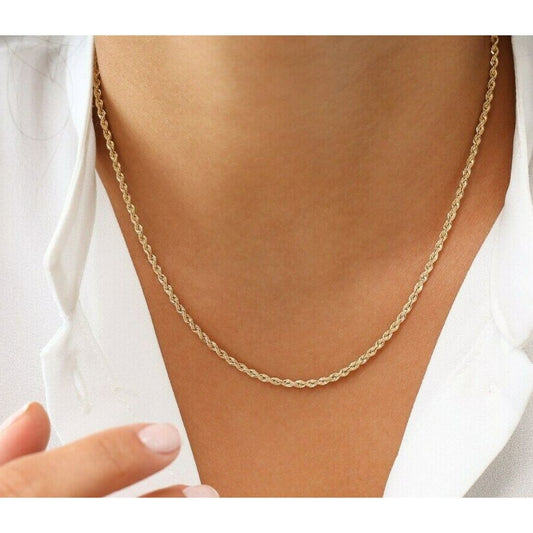 10K Solid Yellow Gold 1.5mm Rope Chain Necklace