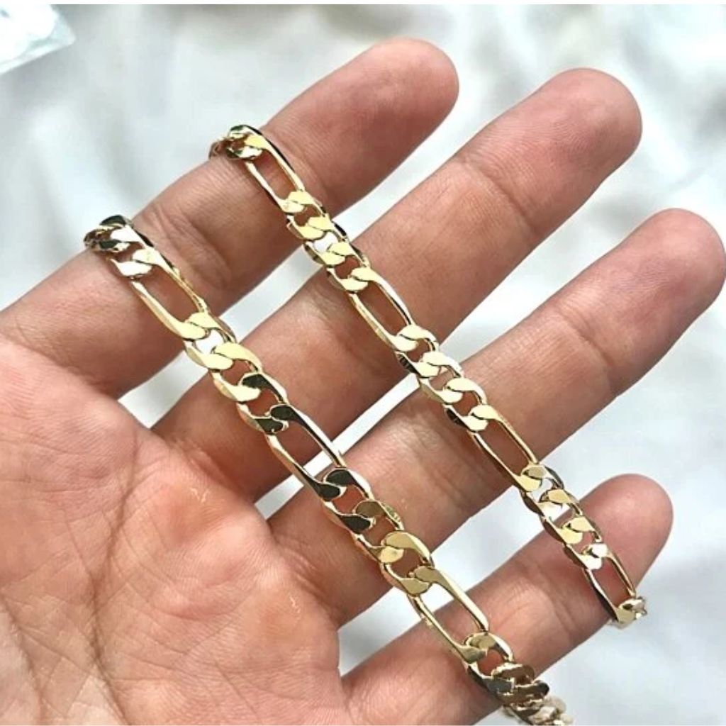 RMZ GOLD NYC Unisex 14K Gold-Plated High Polish Figaro Bracelet