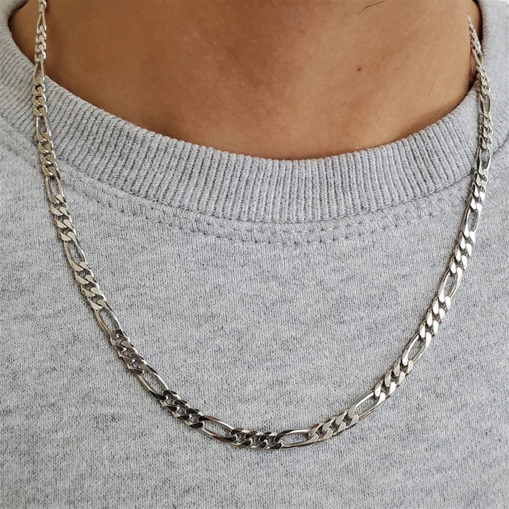 Solid 925 Sterling Silver 4mm Italian Figaro Link Chain