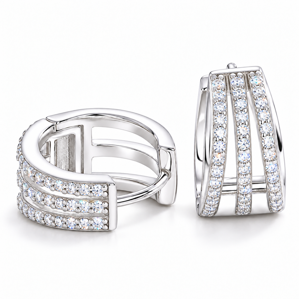 Triple Radiance 14mm D-Color VVS1 Moissanite Huggie Hoop Earrings