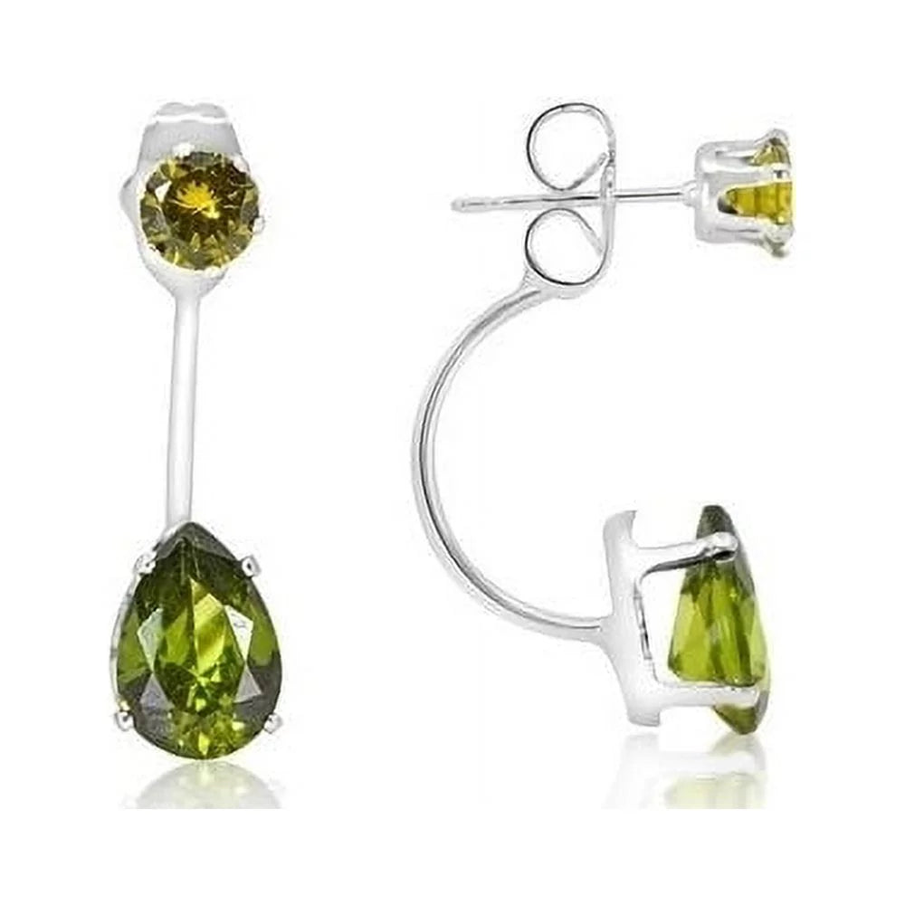 3 Carat Elegant Silver Plated Green Teardrop Element Hanging Stud Earrings – Glamorous Statement Jewelry for Special Occasions
