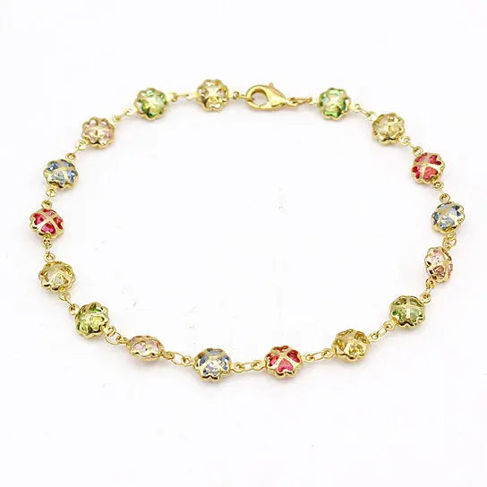 RMZ GOLD NYC 18K GOLD FILLED HIGH POLISH FINSH GOLD MULTI COLOR CRYSTAL ANKLET