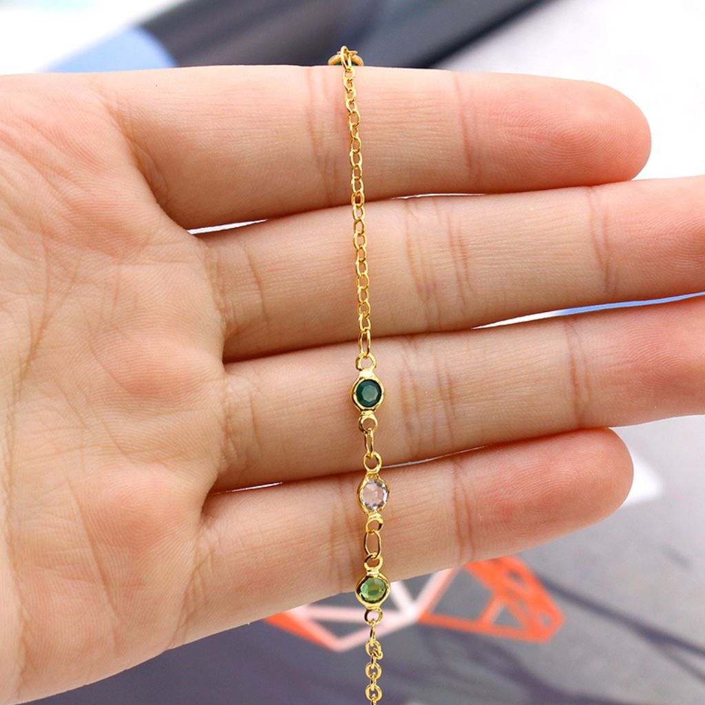 18K-Gold-Filled Dainty Multicolor Crystal Anklet