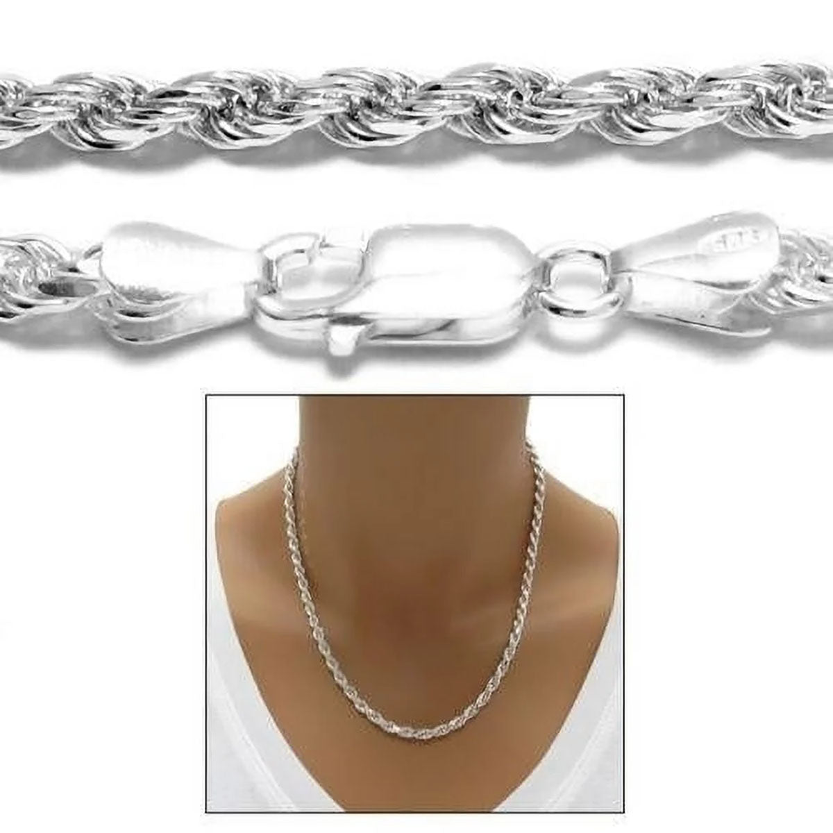 RMZ GOLD NYC Italian .925 Sterling Silver Fill High-Polish Finish Rope Chain