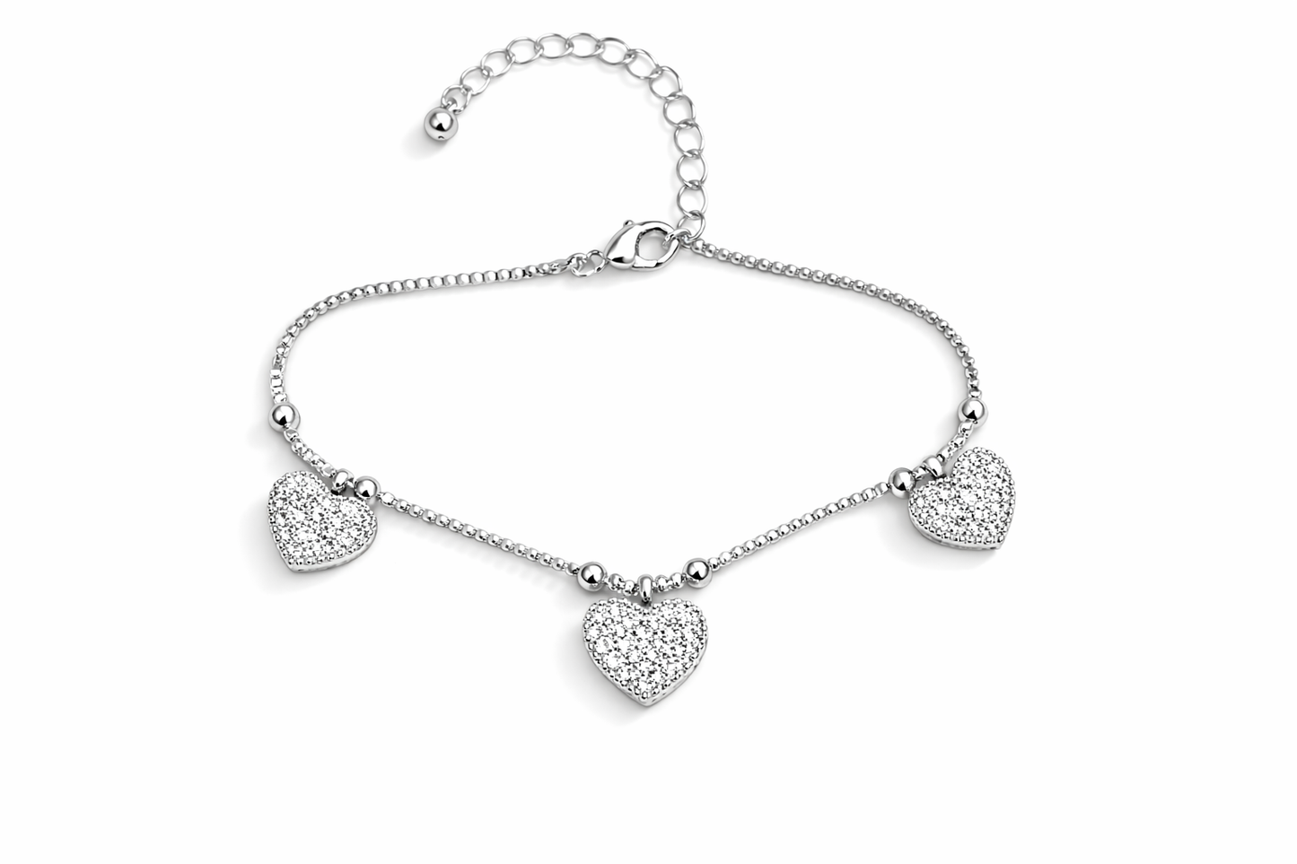 Hanging Heart Charm Bracelet with Micro Pavé Stones