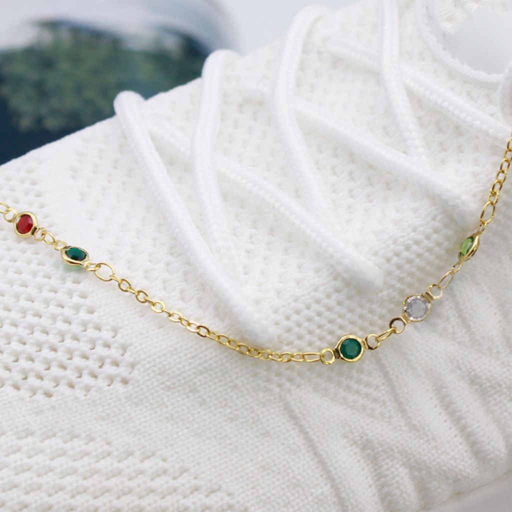 18K-Gold-Filled Dainty Multicolor Crystal Anklet