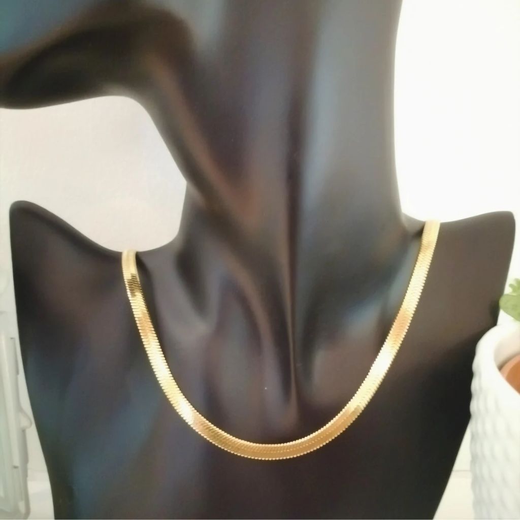 14K-Gold-Plated Solid .925 Sterling Silver 6mm Herringbone Chain Necklace