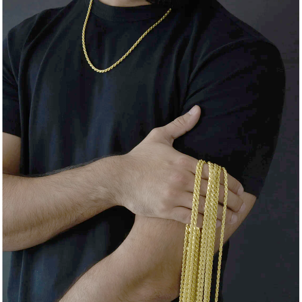 RMZ GOLD NYC 18K Gold Plated Sterling Silver Chain, 2.2mm, Diamond-Cut Rope