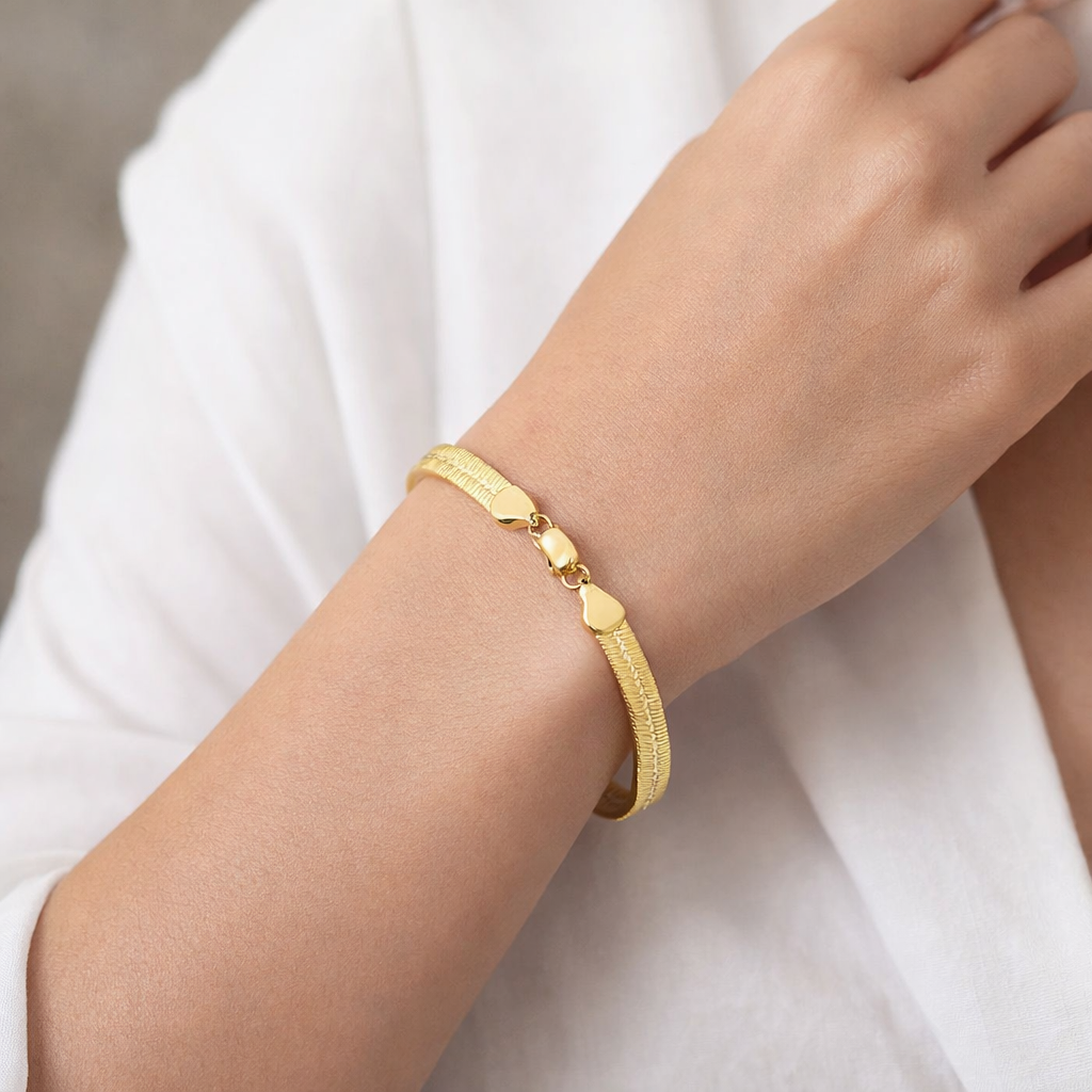 Premium 14K Gold Herringbone Chain – Gold & Silver | 16” 18” 20” 24” | Matching Bracelets & Anklets | Unisex Flat Snake Chain Jewelry