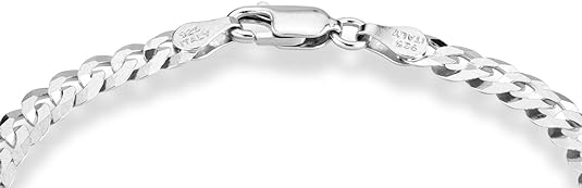 925 Sterling Silver Italian 4mm Solid Diamond-Cut Cuban Link Curb Chain Bracelet for Men Women, Made in Italy
