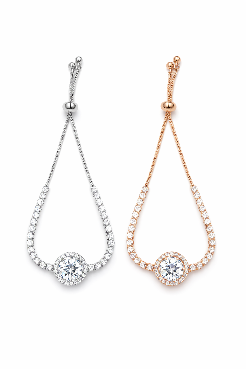 Adjustable Halo CZ 16mm Center stone Slider Bracelet – Up to 9"