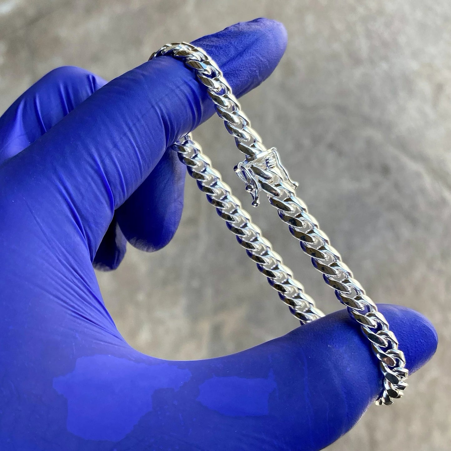 RMZ GOLD NYC Rhodium 925 Sterling Silver Miami Cuban Link Bracelet 8'' snap clasp box lock