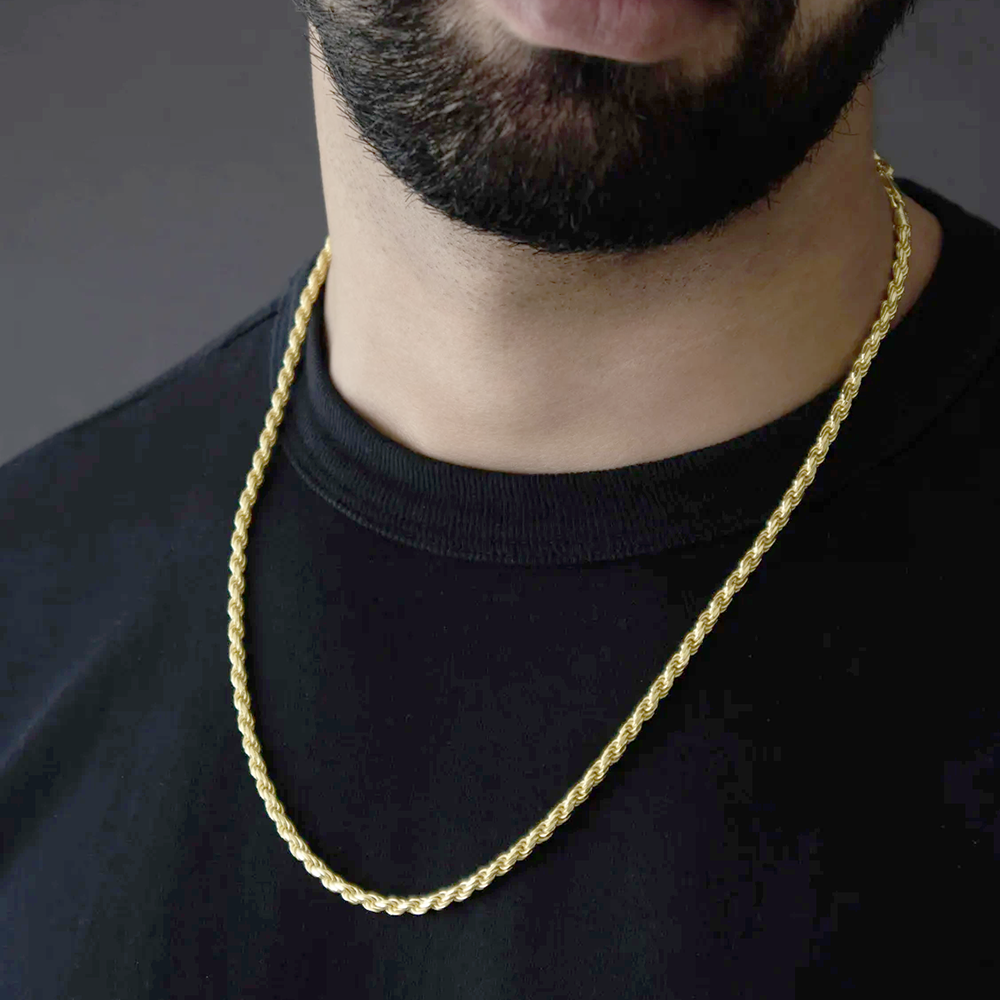 RMZ GOLD NYC 18K Gold Plated Sterling Silver Chain, 2.2mm, Diamond-Cut Rope