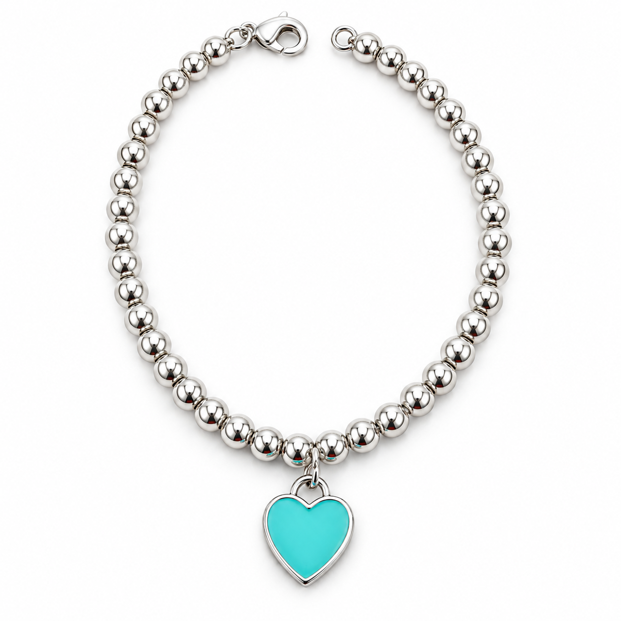 Silver Beaded Bracelet with Turquoise Heart Charm