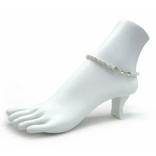 14K YELLOW GOLD ROPE LINK ANKLET 5MM 10'' WHITE/YELLOW + JEWELRY POUCH FOR WOMEN TEENS