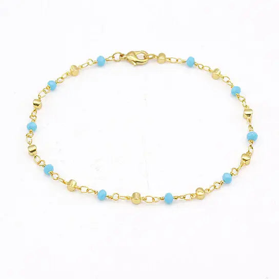 18K GOLD FILLED HIGH POLISH FINSH HIGH FINISH POLISH TURQUOISE BALL ANKLE BRACELET